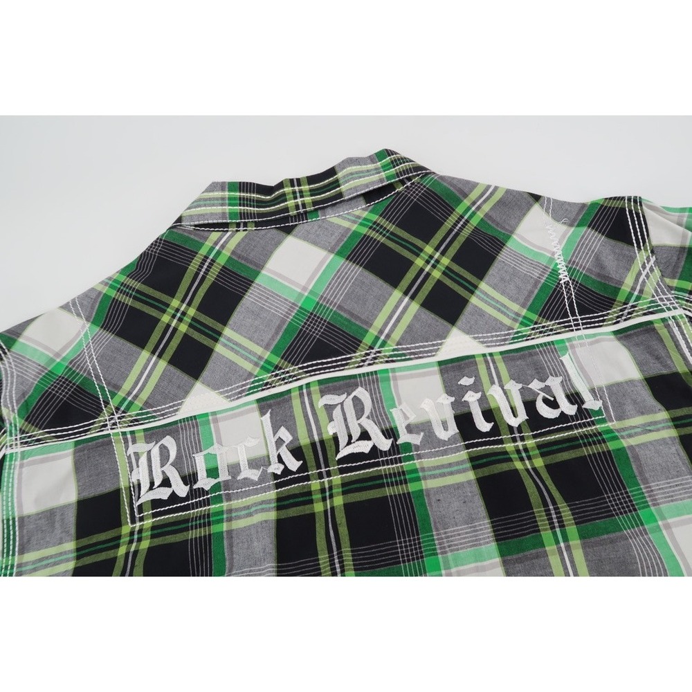 Rock Revival Button Down Shirt Mens Large Green Plaid Contrast Stitch BLE002 - Picture 5 of 11